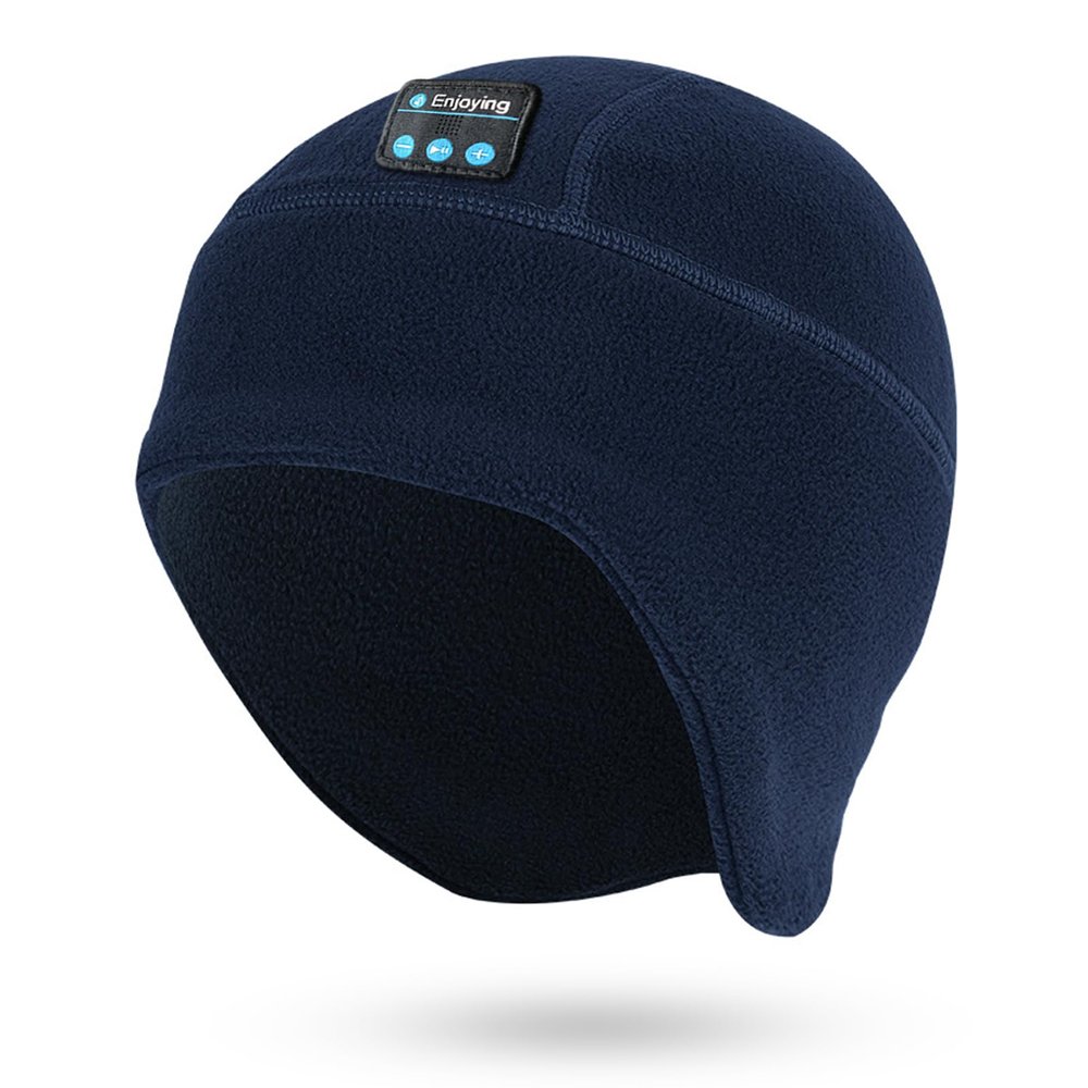Bluetooth Beanie Hat Headphones for Men Women Winter Warm Wireless Music Fleece Lined Beanie with Earflap Outdoor (US, Alpha, One Size, Navy Blue)