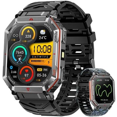 2.01-inch men's military smartwatch pedometer, Fits for Android and IOS devices, supports CHAT GPT/fitness tracking functions, answer/make calls/100+ exercise modes, 3ATM waterproof fitness watch