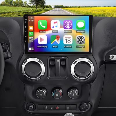 10" Android 14 Car Stereo Radio for Jeep Wrangler JK 2007-2017 Upgrade CarPlay Touch Screen Head Unit with Wireless Carplay & Android Auto GPS Bluetooth WiFi FM RDS DSP SWC Backup Camera Mic
