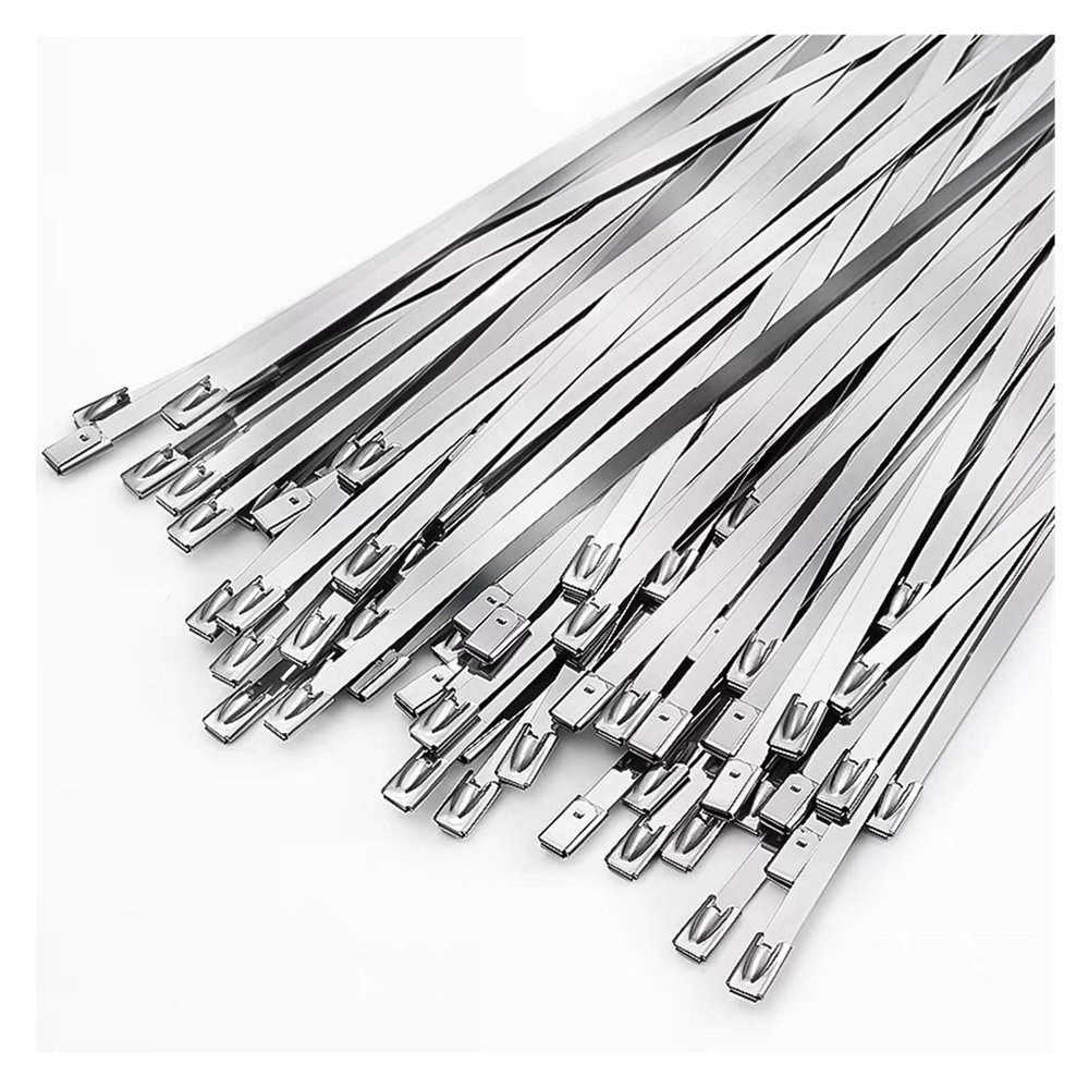 100Pcs Stainless Steel Cable Ties 4.6mm Heavy Duty Self-Locking Zip Tie Multi-Purpose Metal Exhaust Wrap Locking Cable Management(4.6x350mm)