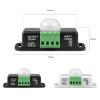 DC 12V 24V 6A Infrared PIR Motion Sensor Detector Switch Automatic Infrared PIR Motion Sensor Switch for LED Strip Light Lamp(Black,2pcs) view 3