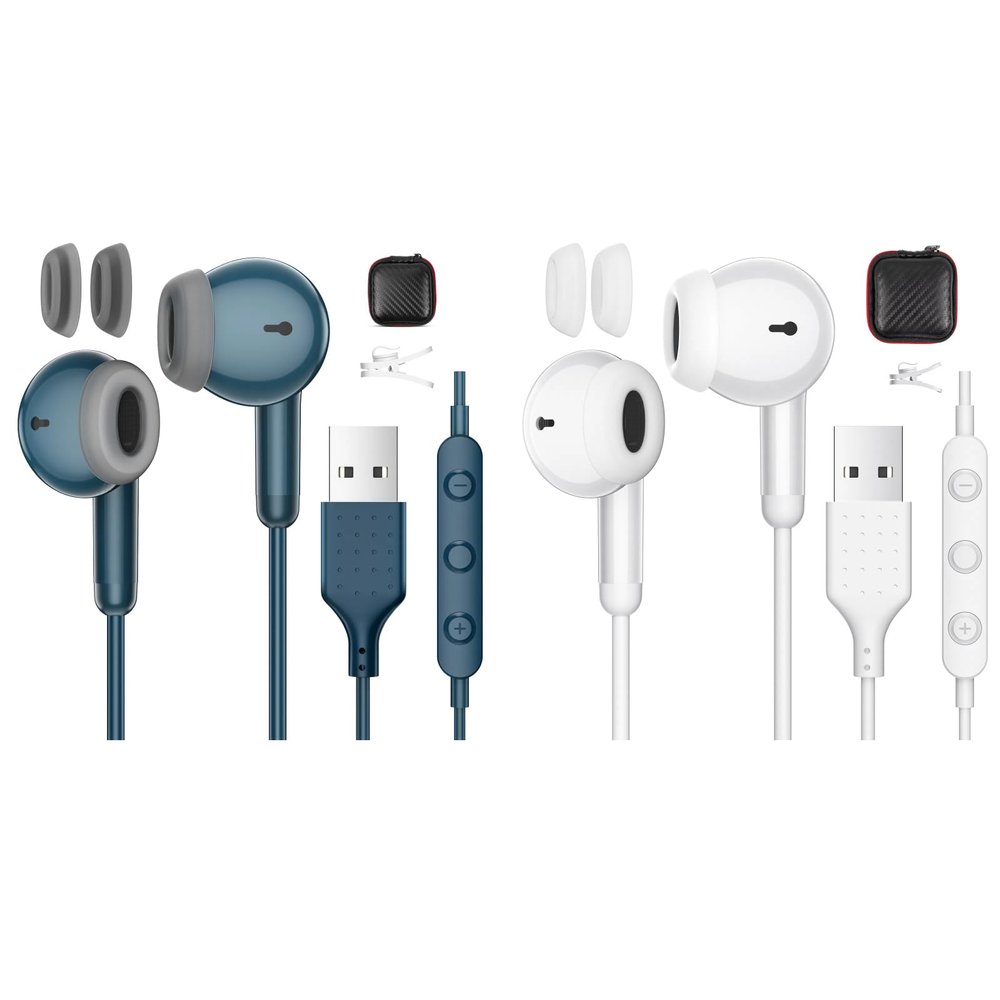 2 Pack USB Earbuds with Microphone for PC Chromebook Laptop School,7.5 Ft USB A Headphone Wired for Computer, USBA Headset with Mute in-Line Volume Control Stereo Noise Cancelling Call Cord Earphone