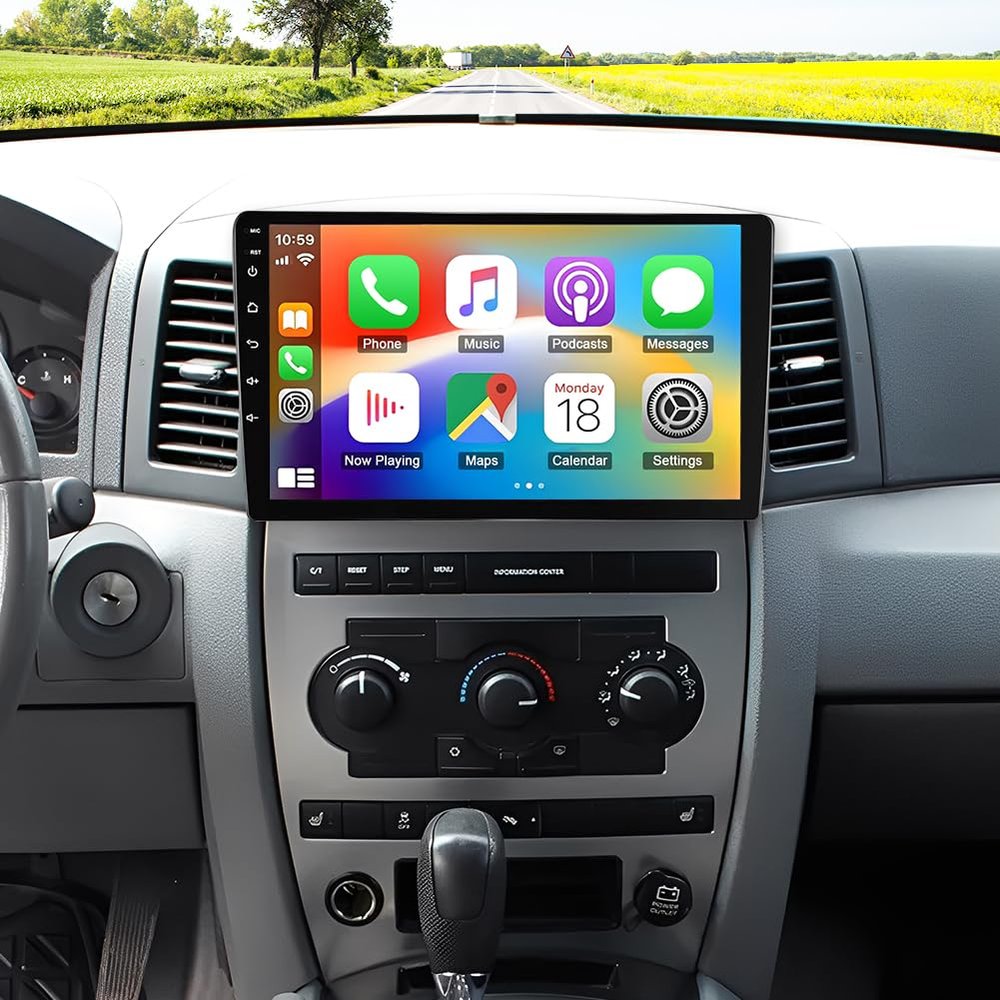 10" Android 14 Car Stereo Radio for Jeep Grand Cherokee 2005-2011 Upgrade CarPlay Touch Screen Head Unit with Wireless Carplay & Android Auto GPS Bluetooth WiFi FM RDS DSP SWC Backup Camera Mic