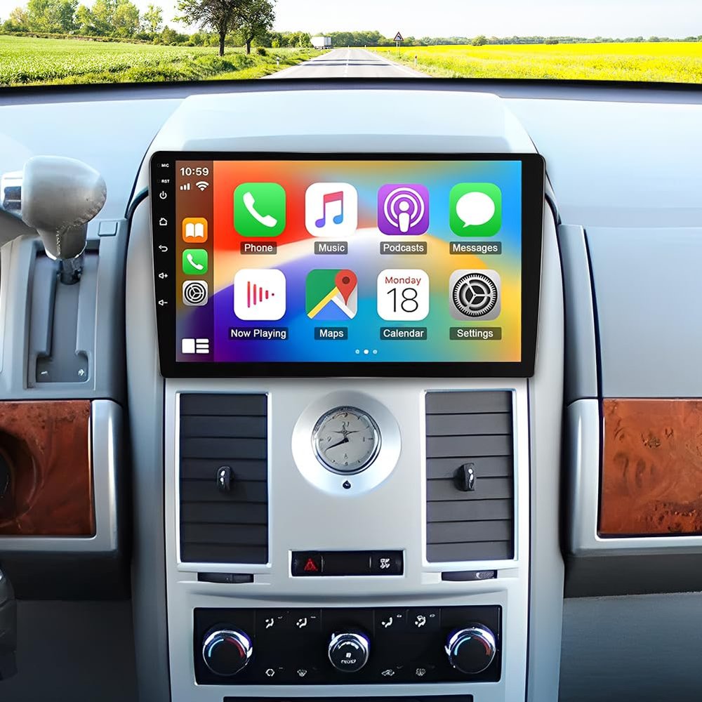 10" Android 14 Car Stereo Radio for Chrysler Town & Country 2008-2012 Upgrade CarPlay Touch Screen Head Unit with Wireless Carplay & Android Auto GPS Bluetooth WiFi FM RDS DSP SWC Backup Camera Mic