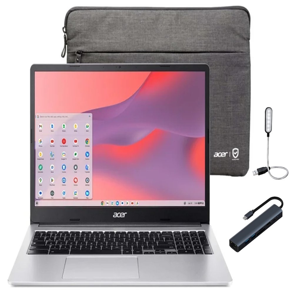 acer Chromebook 315 15.6 inch FHD IPS Display Laptop, Intel Celeron N4500, 4GB RAM, 64GB eMMC, Pure Silver, Chrome OS, Protective Sleeve Included