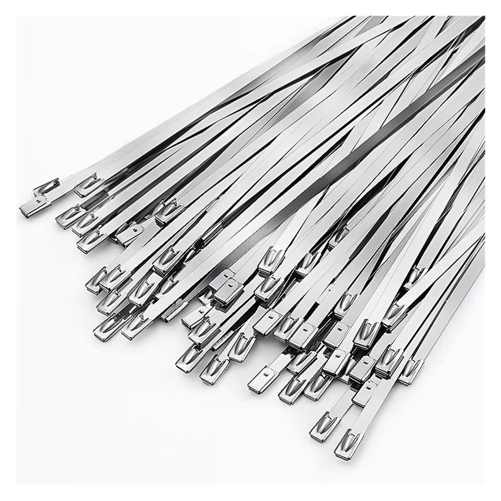 100Pcs Stainless Steel Cable Ties 4.6mm Heavy Duty Self-Locking Zip Tie Multi-Purpose Metal Exhaust Wrap Locking Cable Management(4.6x100mm)