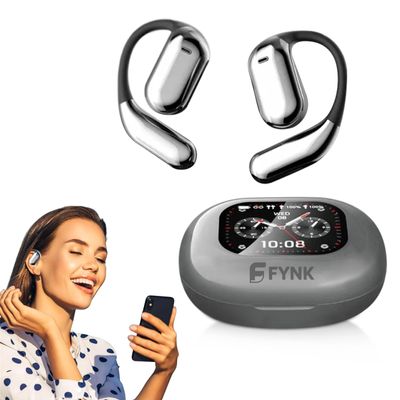 FYNK Open Ear Earbuds with Touch Screen  60mAh Over The Ear Earbuds with v5.4 Bluetooth Having 420mAh Charging Box | Safe Listening with 8 Hours Play Time