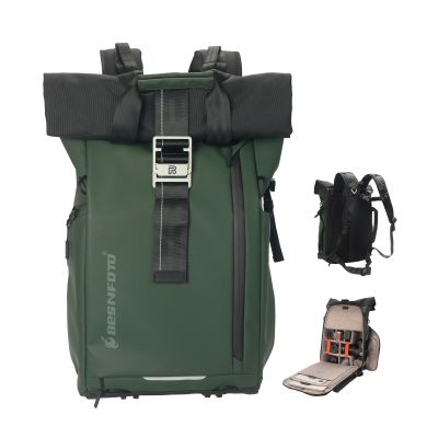 Besnfoto Camera Backpack, Waterproof Travel Camera Bag for Photographer Expandable Roll Top Photography Case for DSLR SLR Mirrorless Camera Fit up to 15.6 inch Laptop with Rain Cover