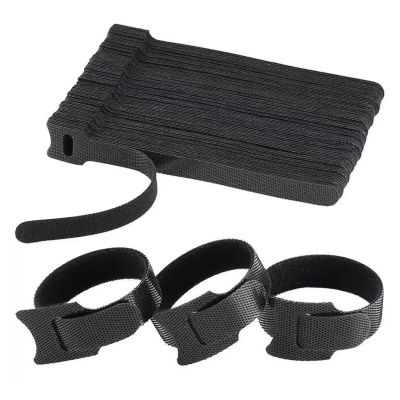 50pcs Releasable Cable Organizer Ties Earphones Wire Management Nylon Reusable Loop Hoop Tape Straps Tie Cable Management(Black,12x150MM)