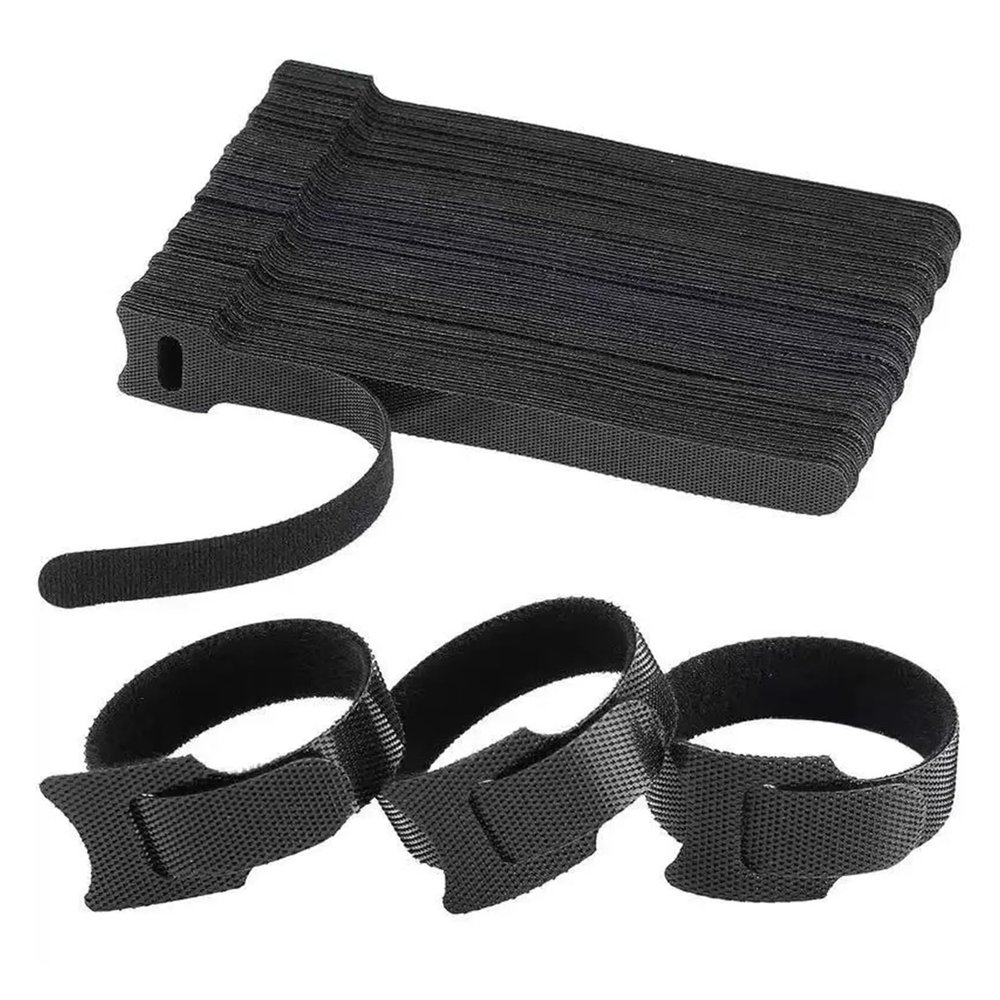 50pcs Releasable Cable Organizer Ties Earphones Wire Management Nylon Reusable Loop Hoop Tape Straps Tie Cable Management(Black,12x150MM)