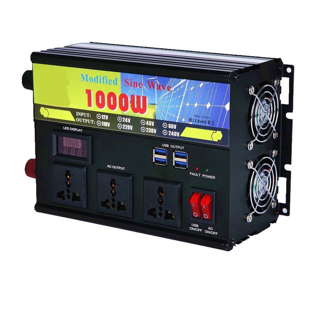 1000W high Power Modified Wave Inverter 12V 24V 48V 3 sockets 4USB with LED(48V to 220V)