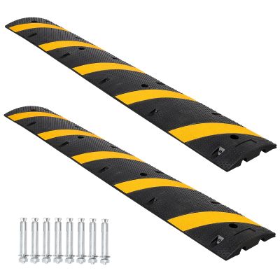 6 Ft Rubber Speed Bump (2 Pack) - Heavy Duty 25000 Lbs Load Capacity, 2 Channel Cable Protector Ramp for Driveway, Road, Parking Lot - Asphalt/Concrete/Gravel Installation, Includes 8 Bolt Spikes