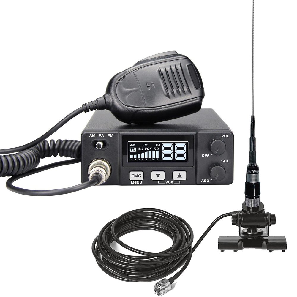 Mini CB Radio with Antenna Combo Kit for Truckers, AT-505PRO 40-Channel Long Range Two-Way Radio w/VOX, PA System