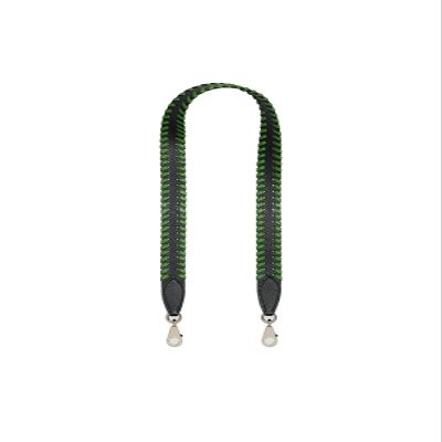 KOLOMOMO Handmade Epsom and Swift leather woven shoulder straps can be used for Bolide bags, 2424 bags (Noir vert Silver Buckle)