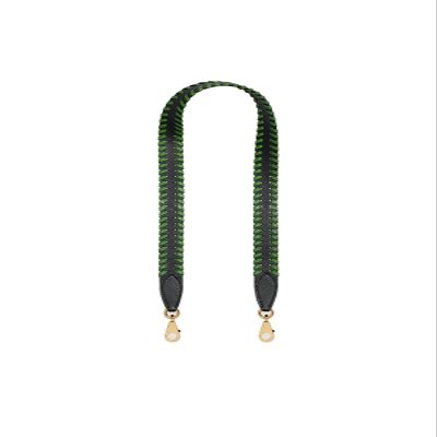 KOLOMOMO Handmade Epsom and Swift leather woven shoulder straps can be used for Bolide bags, 2424 bags (Noir vert Gold Buckle)