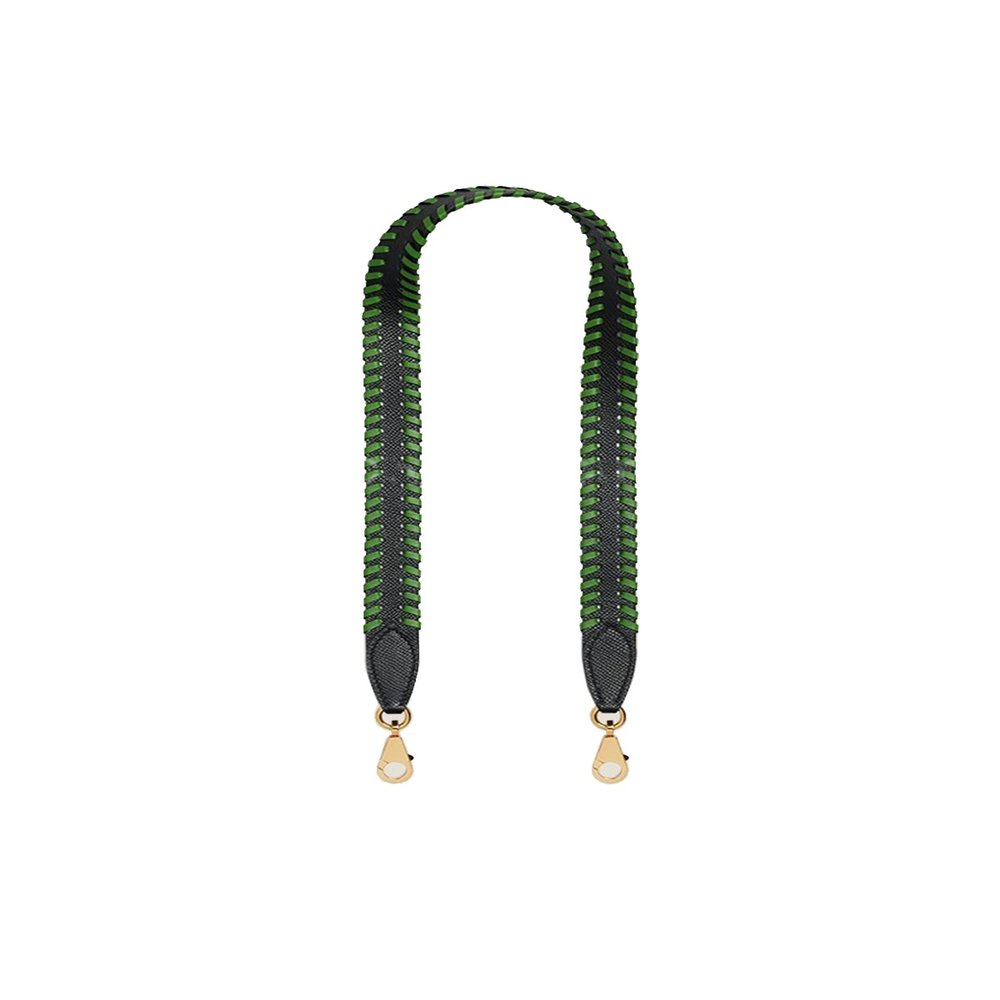 KOLOMOMO Handmade Epsom and Swift leather woven shoulder straps can be used for Bolide bags, 2424 bags (Noir vert Gold Buckle)