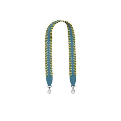KOLOMOMO Handmade Epsom and Swift leather woven shoulder straps can be used for Bolide bags, 2424 bags (New Blue Jean Lime Silver Buckle)