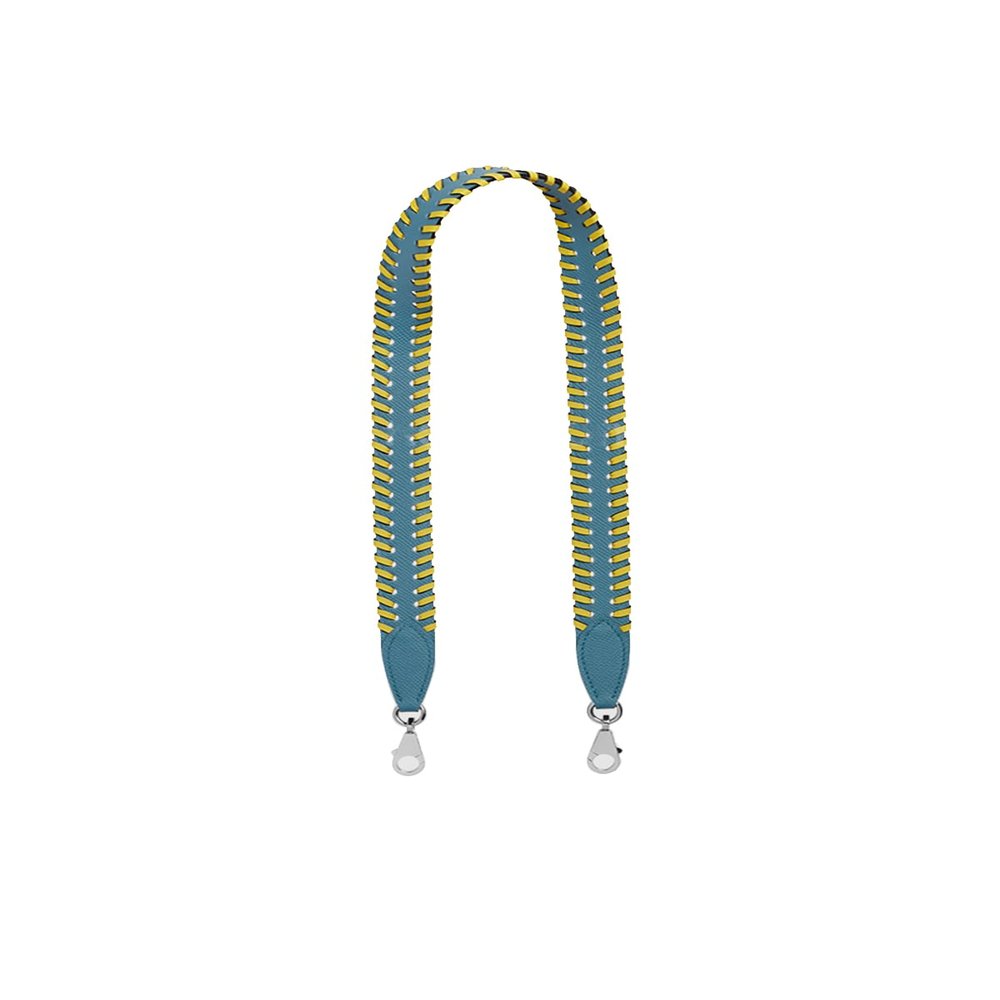 KOLOMOMO Handmade Epsom and Swift leather woven shoulder straps can be used for Bolide bags, 2424 bags (New Blue Jean Lime Silver Buckle)