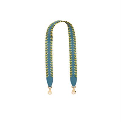 KOLOMOMO Handmade Epsom and Swift leather woven shoulder straps can be used for Bolide bags, 2424 bags (New Blue Jean Lime Gold Buckle)