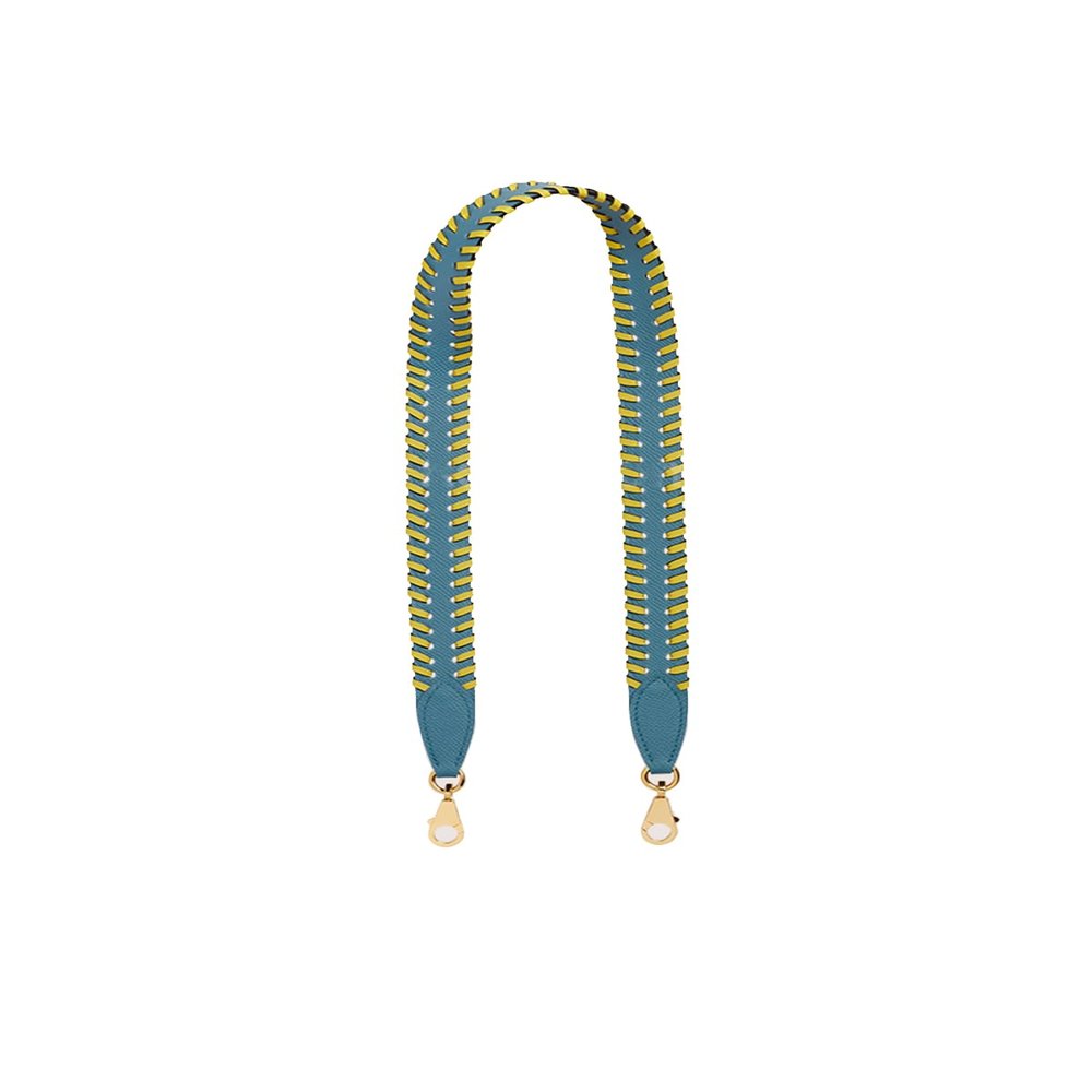 KOLOMOMO Handmade Epsom and Swift leather woven shoulder straps can be used for Bolide bags, 2424 bags (New Blue Jean Lime Gold Buckle)