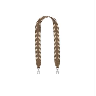 KOLOMOMO Handmade Epsom and Swift leather woven shoulder straps can be used for Bolide bags, 2424 bags (Etoupe Grey Craie Silver Buckle)