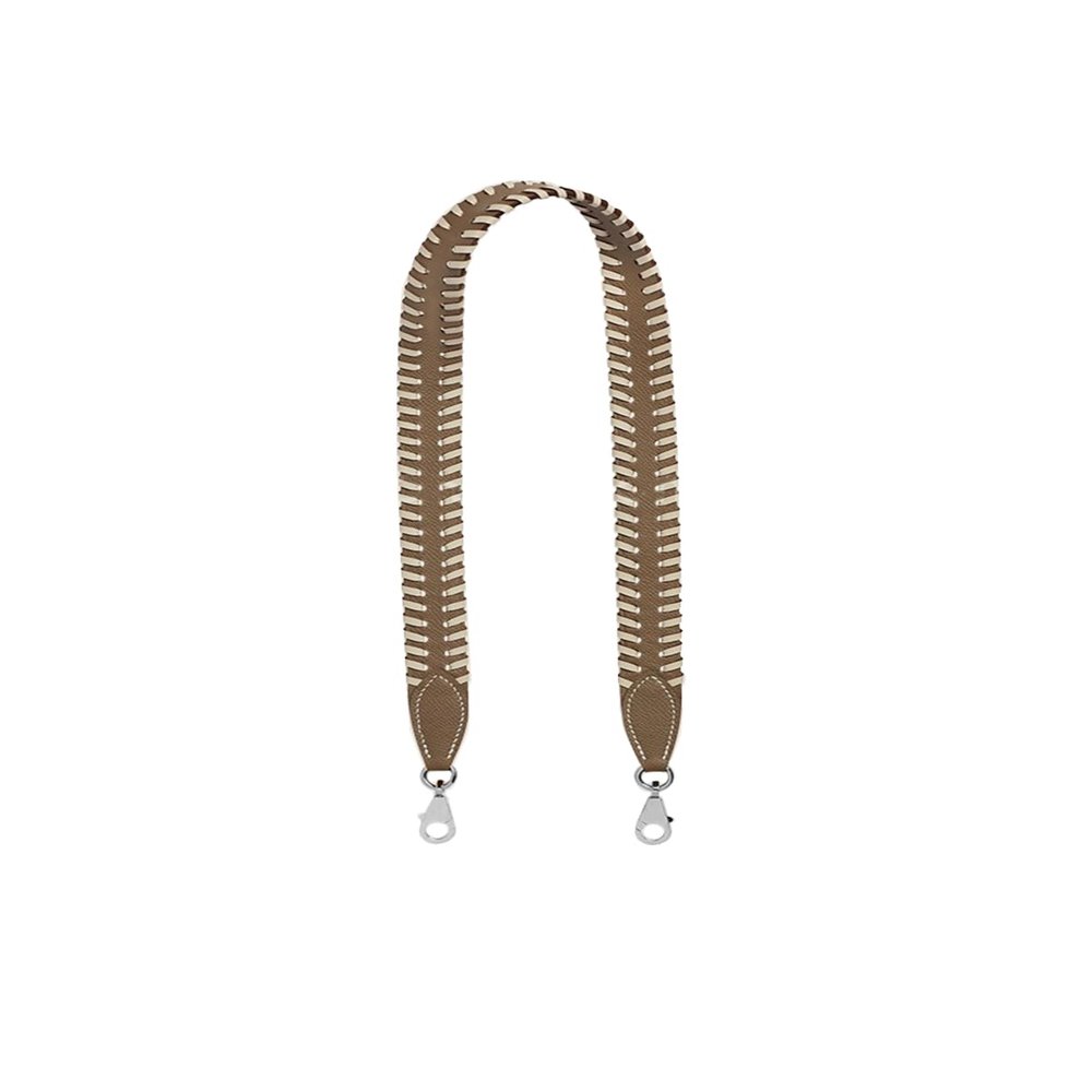 KOLOMOMO Handmade Epsom and Swift leather woven shoulder straps can be used for Bolide bags, 2424 bags (Etoupe Grey Craie Silver Buckle)