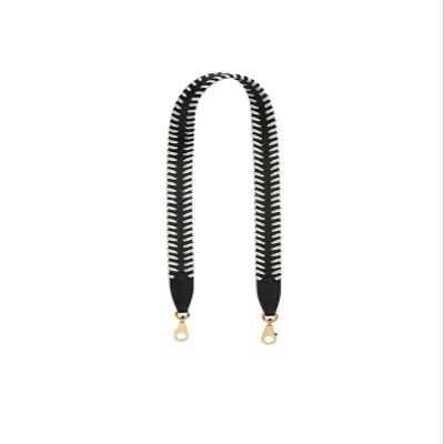 KOLOMOMO Handmade Epsom and Swift leather woven shoulder straps can be used for Bolide bags, 2424 bags (Noir White Silver Buckle)