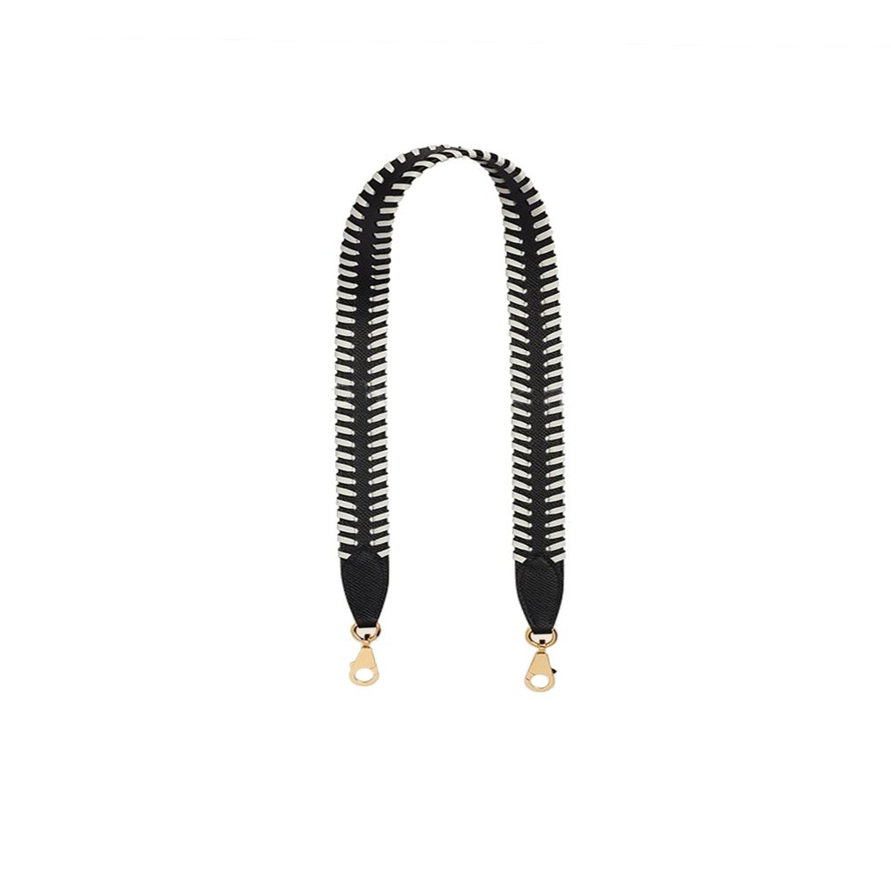 KOLOMOMO Handmade Epsom and Swift leather woven shoulder straps can be used for Bolide bags, 2424 bags (Noir White Silver Buckle)