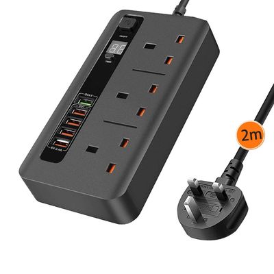 2M Extension Lead Multiple Plug Socket 24H Timing Outlets Cord with Switch(Black)