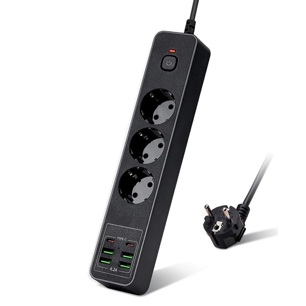 with Multi Socket SwitchPlug Strip with Overload Protection 3AC Plug Extension 2M Cord(D)