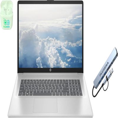 HP 17.3" FHD Business & Student Laptop Computer, 64GB RAM 2.5TB Storage (2TB SSD+512GB Docking Station Set), 6-Cores AMD Ryzen 5 Processor, Windows 11, Numeric Keypad, PLUSERA Earphones, Silver