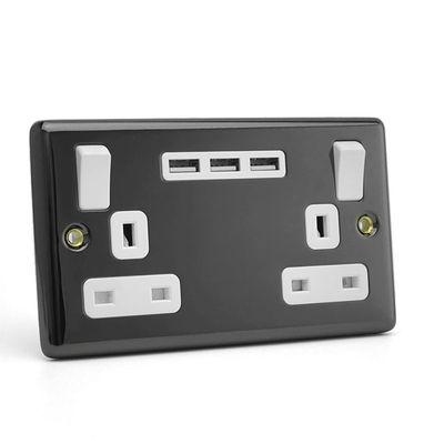 Socket Panel Concealed Multi-Functional Home Charging Source with Wall Power Outlet(Black)