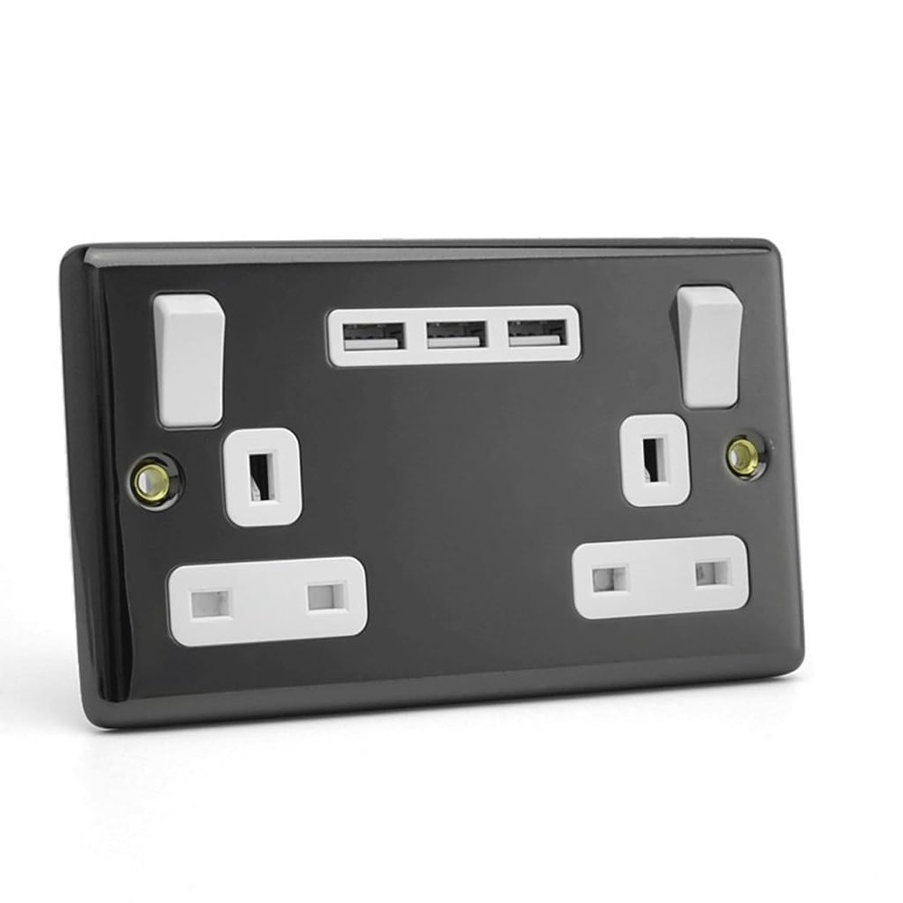 Socket Panel Concealed Multi-Functional Home Charging Source with Wall Power Outlet(Black)