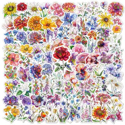100 Pcs Flowers Stickers Packs, Glitter Holo Holographic Floral Sticker Waterproof Vinyl Stickers Decal for Girl Women Water Bottles Laptop Computer Phone Scrapbooking Skateboard Journaling Luggage