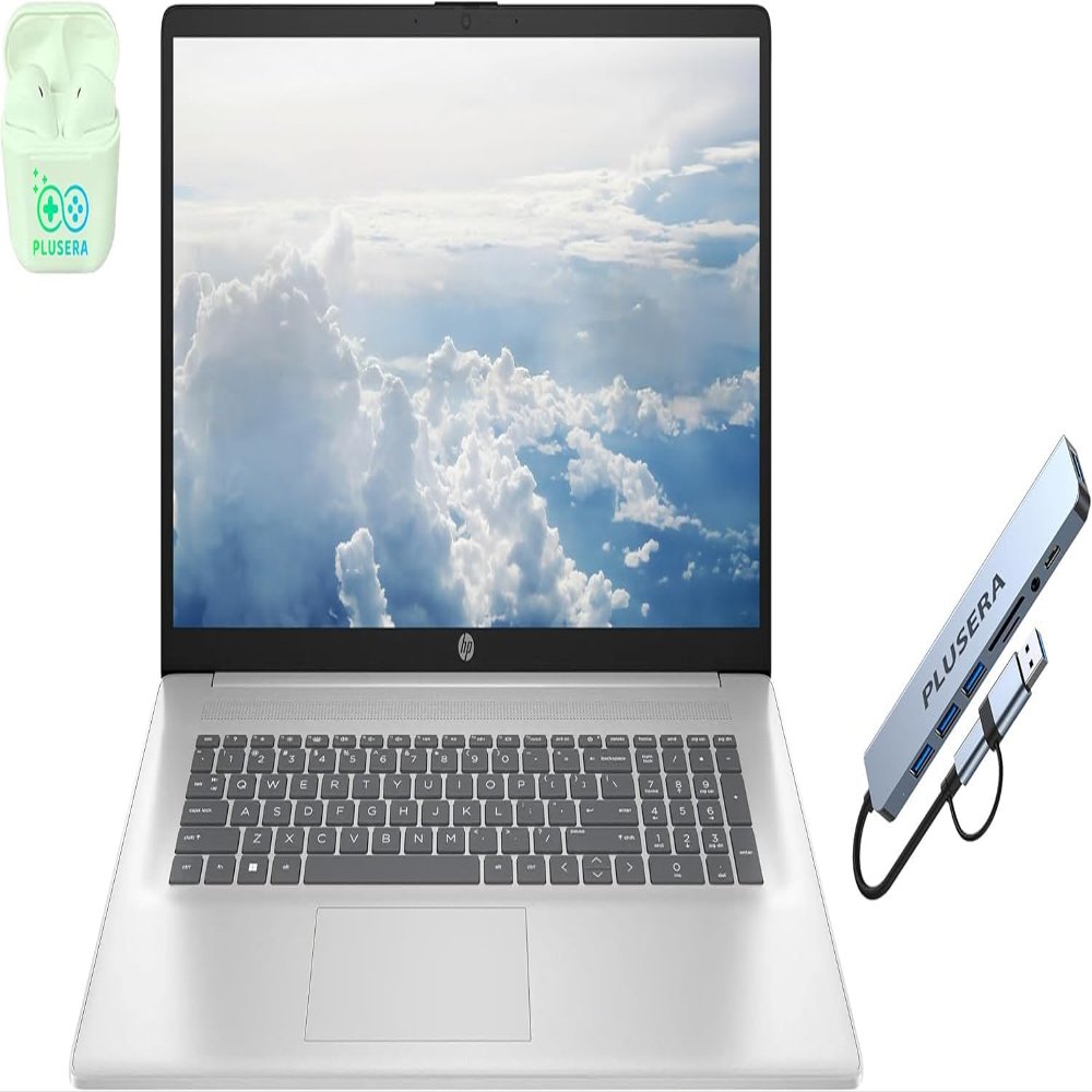 HP 17.3" FHD IPS LED Business & Student Laptop Computer, 32GB RAM 1TB SSD, 6-Cores AMD Ryzen 5 Processor, Windows 11 Pro, Numeric Keypad, PLUSERA Earphones, Natural Silver