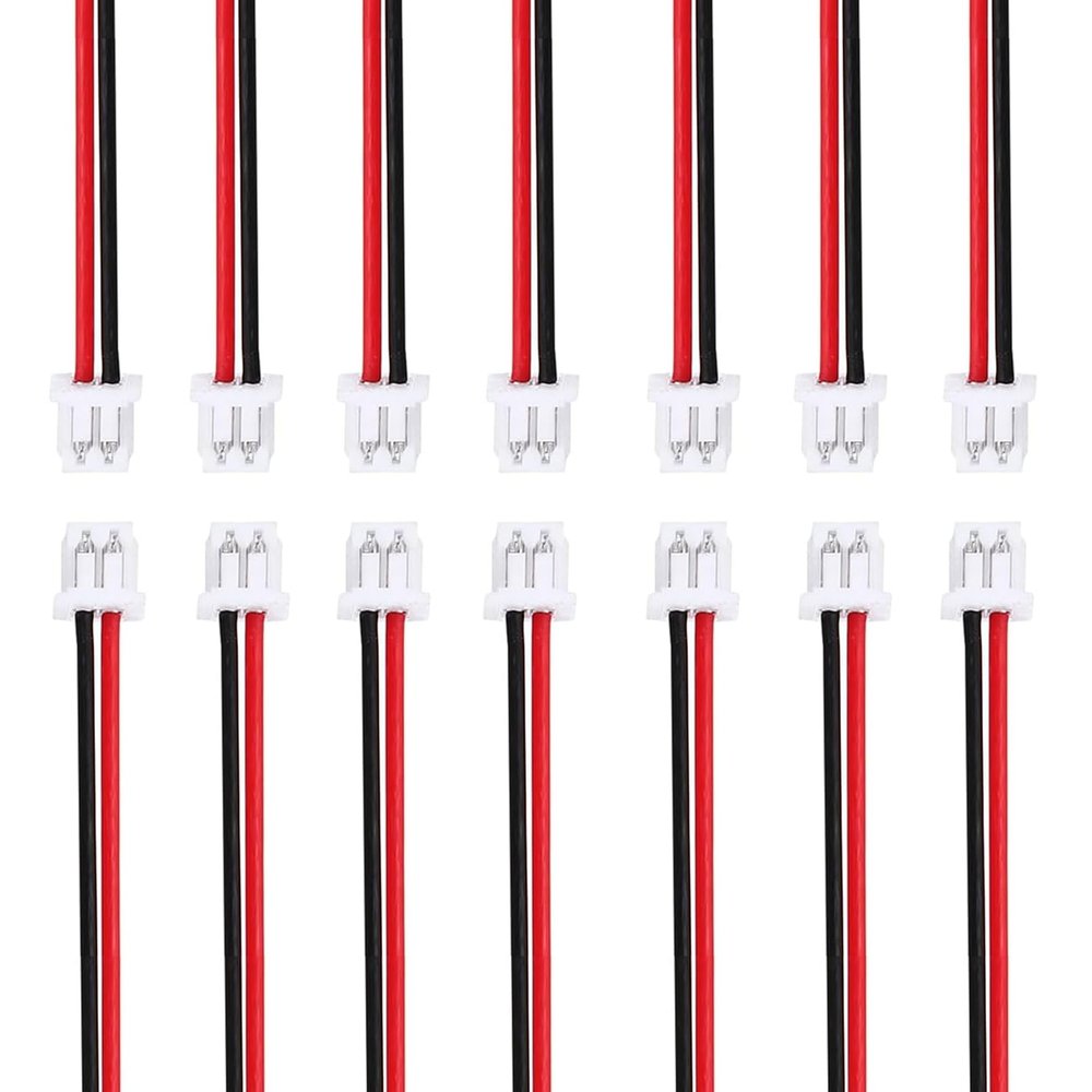 20 Sets 28 AWG JST MX 1.25mm 2 Pin Single Header Male Connector with Red Black Terminal Cable 150mm and Motherboard Plug for Flash, Indoor 3D Airplane, Toys