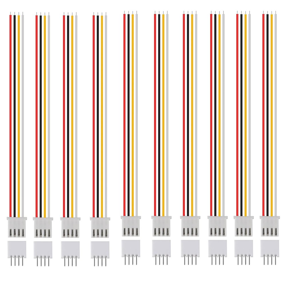 10-Pair XH 2.54mm 4-Pin Connector Kit, 26AWG 200mm Ribbon Cable
