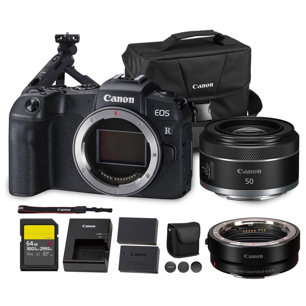 Canon EOS RP Mirrorless Camera| 26.2MP Full Frame Sensor| 4K Video Recording| Lightweight Compact Camera for Travel and Everyday Content Creation + Canon RF 50mm f/1.8 STM Lens + Tripod Grip + More