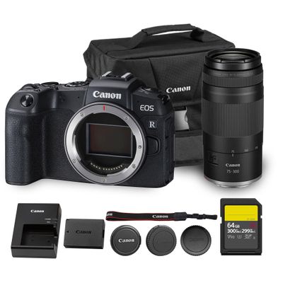 Canon EOS RP Mirrorless Camera| 26.2MP Full Frame Sensor| 4K Video Recording| Lightweight Compact Camera for Travel and Everyday Content Creation (3380C002) + Canon RF 75-300mm Lens + 64GB Card + Bag