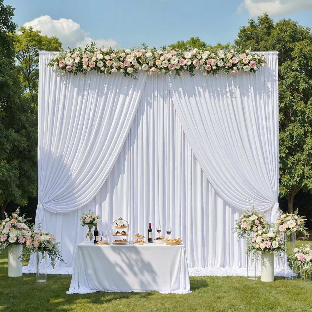 10x12FT White Seamless Backdrop Curtain for Parties,Wrinkle Free Silky Polyester Photo Backdrop Drapes for Wedding Birthday Baby Shower Graduation Photography Background,Each Panel 10x12FT Seamless