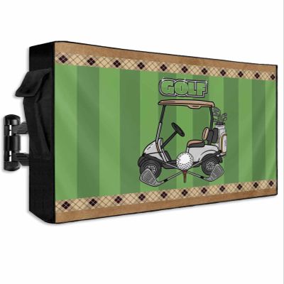 Golf Club Pattern Outdoor TV Cover 48 to 50 inch Golf Grenn Lawn Brown Background Waterproof Weatherproof TV Covers for Outside with Zipper Remote Control Pocket Outdoor Flat Screen Protectors