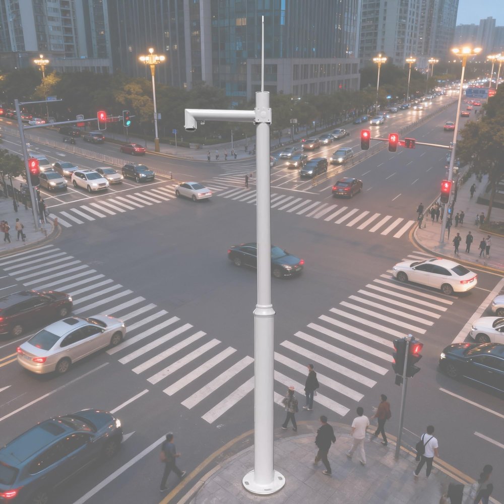 2m to 6m Tall Security Camera Pole Outdoor, Universal Surveillance Camera Post Stand with Ground Cage & Lightning Rod, Industrial Commercial Home Use(2 Sections 8.2ft/2.5m)