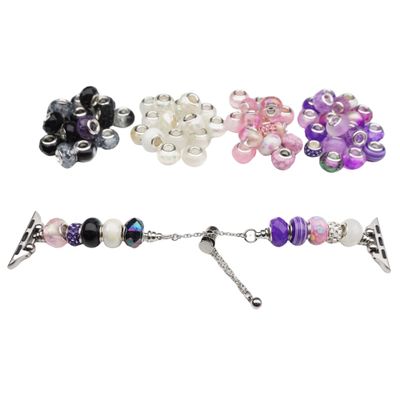 DIY Bling Apple Watch Band Kit, a Band with 40+ 4mm Hole Beads | for 38-49mm IWatch Charm Bracelet Strap (a chain + mixed beads in 4 colors, 46mm(Series 10)/49mm/45mm/44mm)