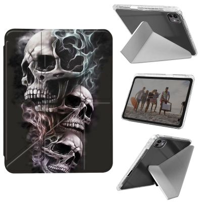 Case for iPad Air 11-inch (M3 2025 / M2 2024) & iPad Pro 11 inch(1st/2nd/3rd/4th),Shockproof Clear with Pencil Holder Folding Y Shape Stand Case for iPad Air 4th/5th Gen,Skull/Black