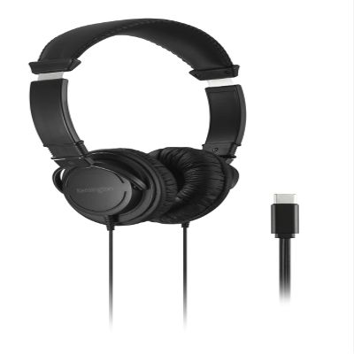 Kensington Classic EQ USB-C Headphone, 6 ft (1.8m) Nylon Braided Cord, for School, Kids, Adults, Padded Adjustable Headband, Black (K97602WWB)