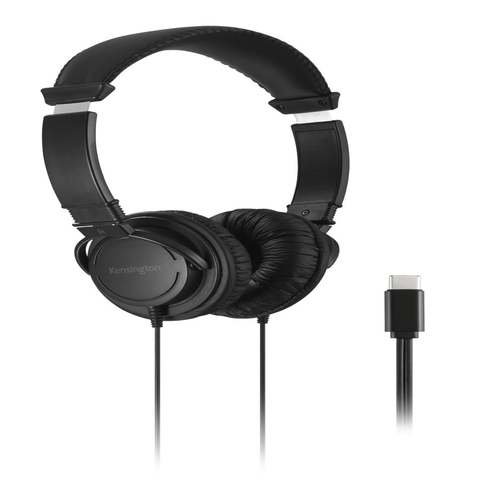 Kensington Classic EQ USB-C Headphone, 6 ft (1.8m) Nylon Braided Cord, for School, Kids, Adults, Padded Adjustable Headband, Black (K97602WWB)