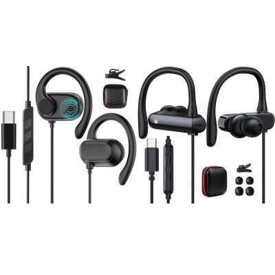 2 Pack USB C Headphones Over Ear Hook Sport Wired Earbuds Kids with Loop Mic for Samsung A16 Galaxy Z Flip S25 FE S24 Ultra S23, Open Ear Type C Earphones Running Headset for iPhone 17 Pro Max 16 16e