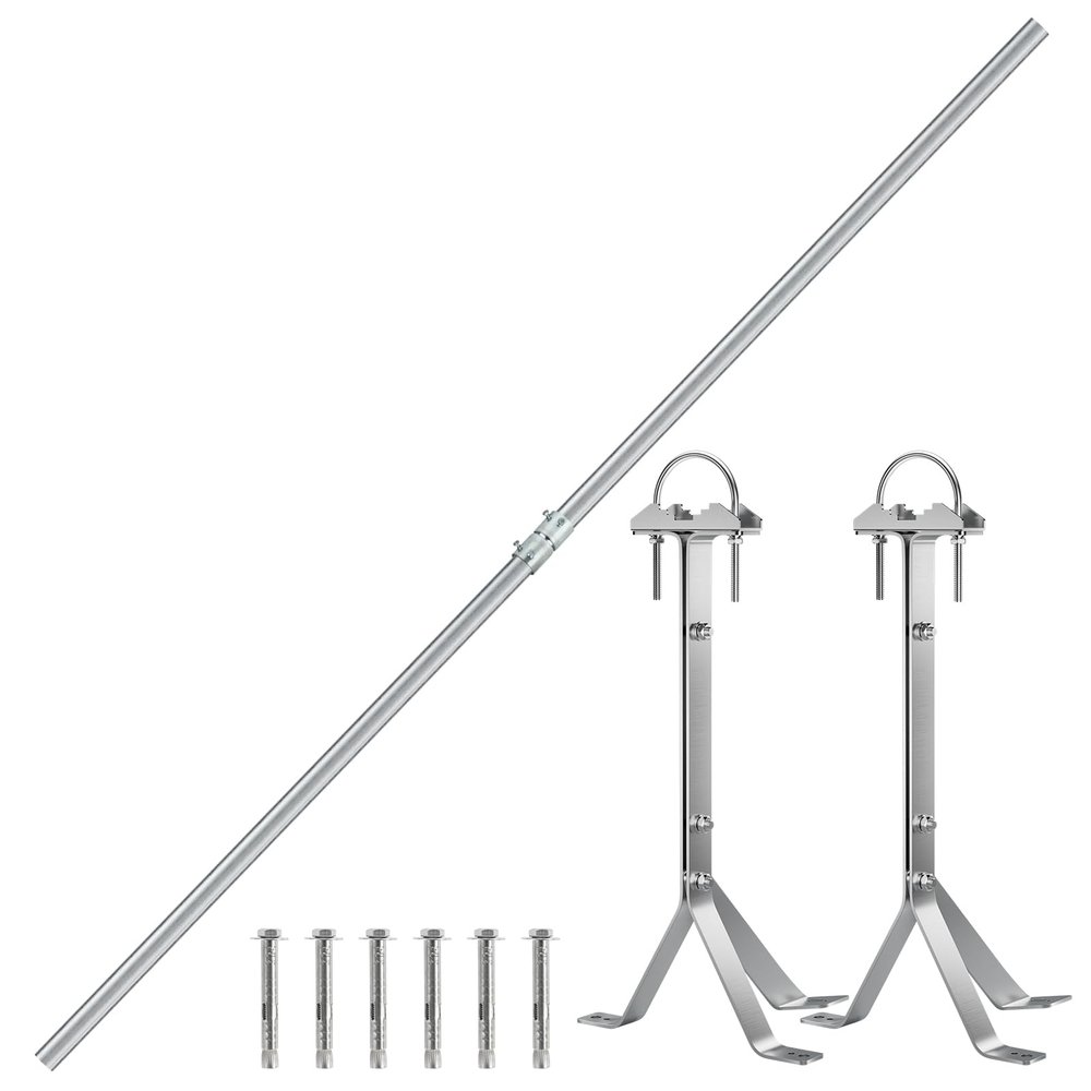 6Ft Galvanized Steel Antenna Mast Poles Kit OD 1 1/4" with 304 Stainless Steel Antenna Wall Mount Brackets for TV Radio Satellite Antenna (2 Pcs 1.25" x 3Ft Antenna Poles,2 Pcs 16" Brackets)