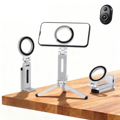 ALRLORO 360Rotating for MagSafe Tripod Mount, Adjustable Aluminum Magnetic Foldable Cell Phone Stand Fits Vlog, Gym, Travel Essentials Accessories