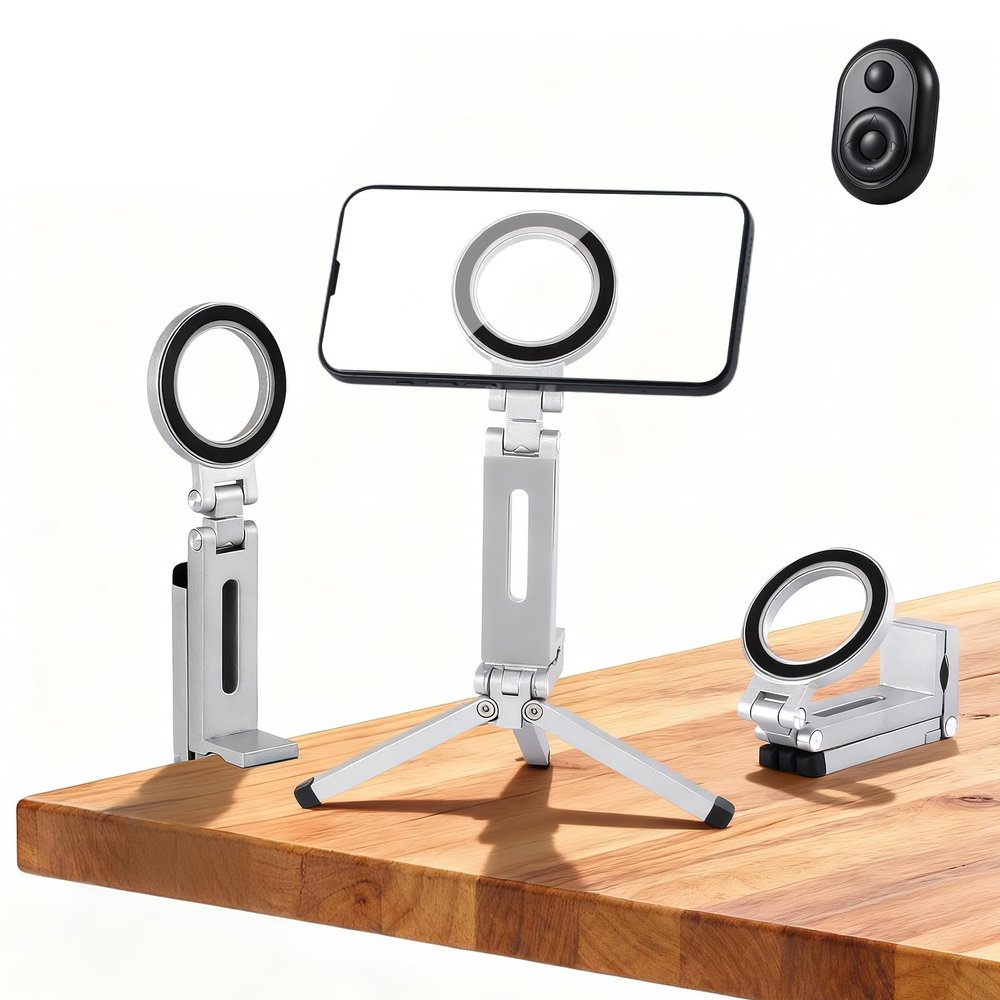 ALRLORO 360Rotating for MagSafe Tripod Mount, Adjustable Aluminum Magnetic Foldable Cell Phone Stand Fits Vlog, Gym, Travel Essentials Accessories